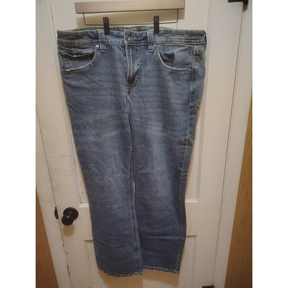 AXEL Jeans Mens 36x32 Slim Boot Cut Blue Denim Medium Wash Embroidered Pockets